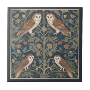Barn Owl Pattern William Morris style Owls Ceramic Tile