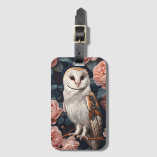 Barn Owl Perched Among Pink Roses Luggage Tag