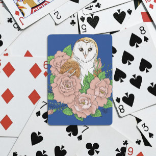 Barn Owl Pink Flowers Blue Playing Cards