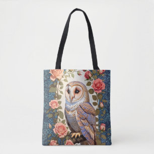 Barn Owl Pink Roses Foral Tote Bag