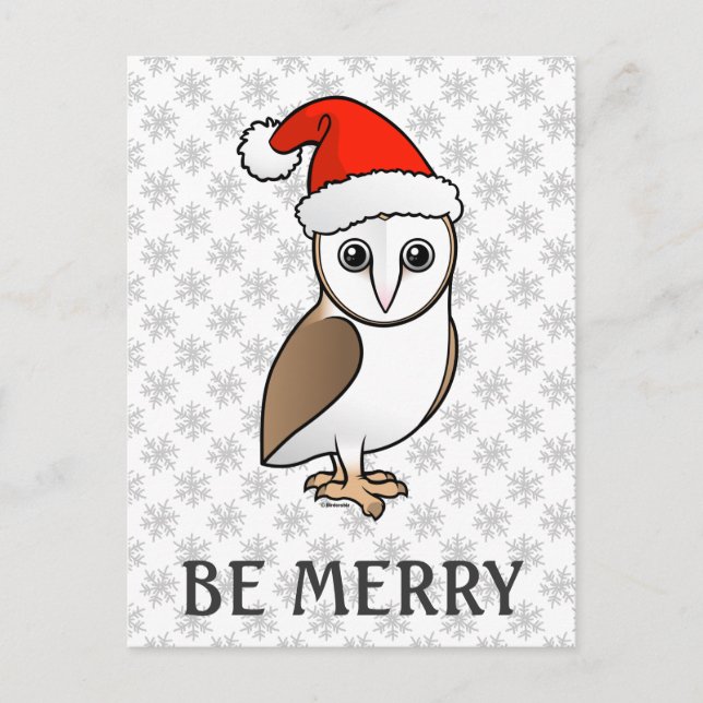 Barn Owl Santa Holiday Postcard (Front)