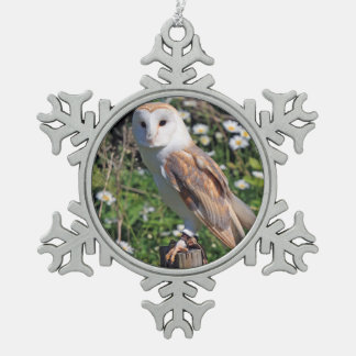 Barn Owl Snowflake Pewter Christmas Ornament