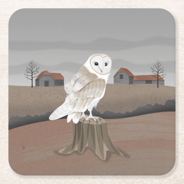 Barn Owl Square Paper Coaster (Front)