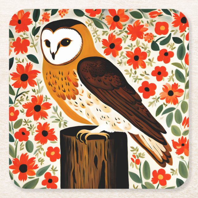 Barn Owl Square Paper Coaster (Front)