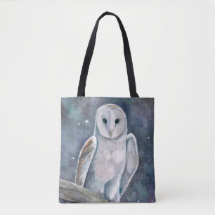 Barn Owl Watercolor Art Tote Bag