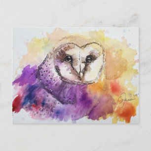 Barn Owl watercolor postcard