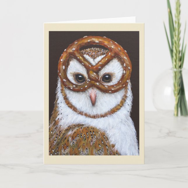 Barn Owl with pretzel mask card (Front)