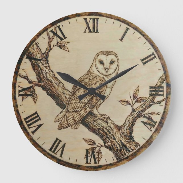 Barn Owl Wooden Wall Clock (Front)