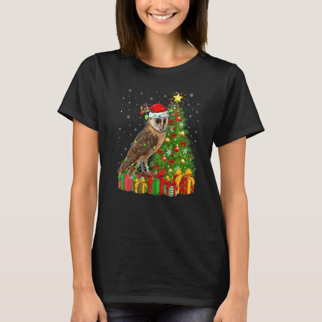 Barn Owl  Xmas Holiday Santa Barn Owl Christmas Tr T-Shirt (Front)