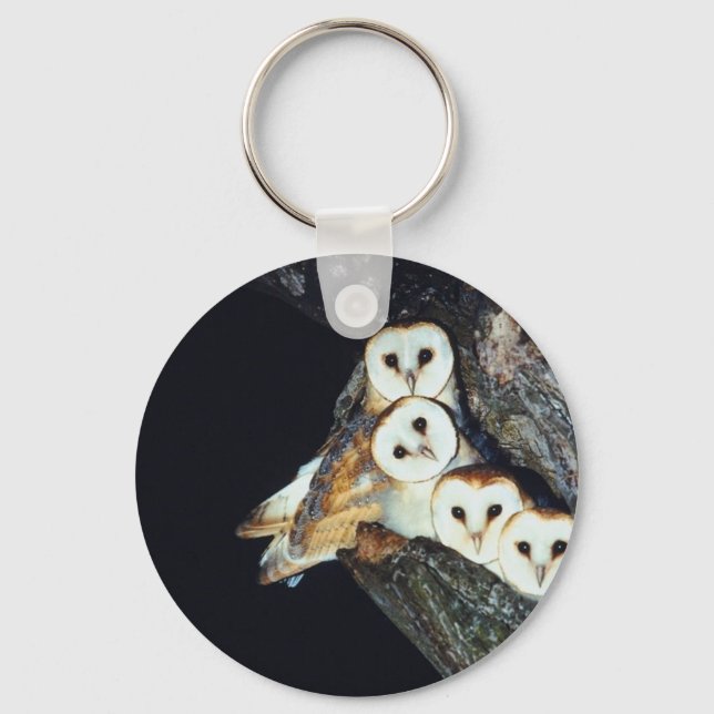 Barn Owls in a Tree Key Ring (Front)