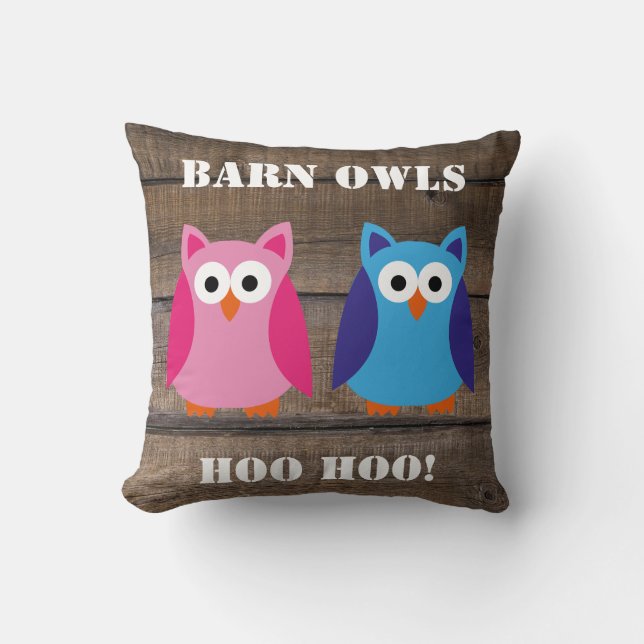 Barn Owls Rustic Barn Wood Cushion (Front)