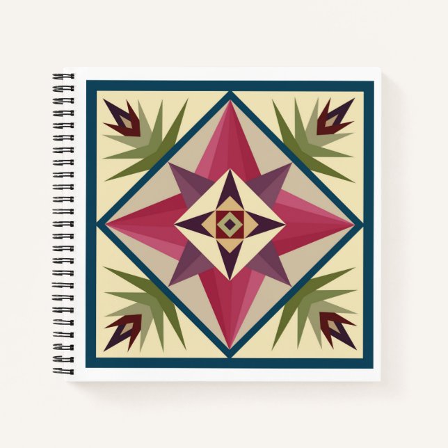 Barn Quilt Block Notebook in Pinks and Purples (Front)