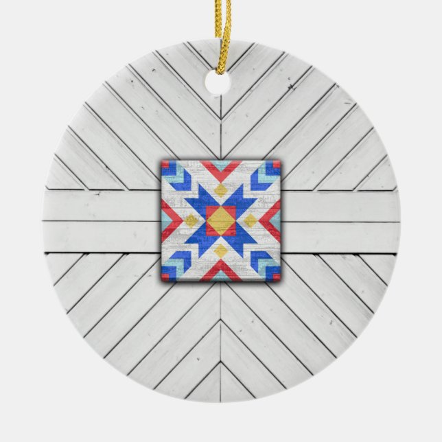 Barn Quilt Star 6 Ceramic Ornament (Front)