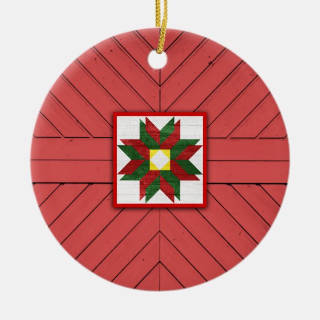 Barn Quilt Star 7 Ceramic Ornament (Front)