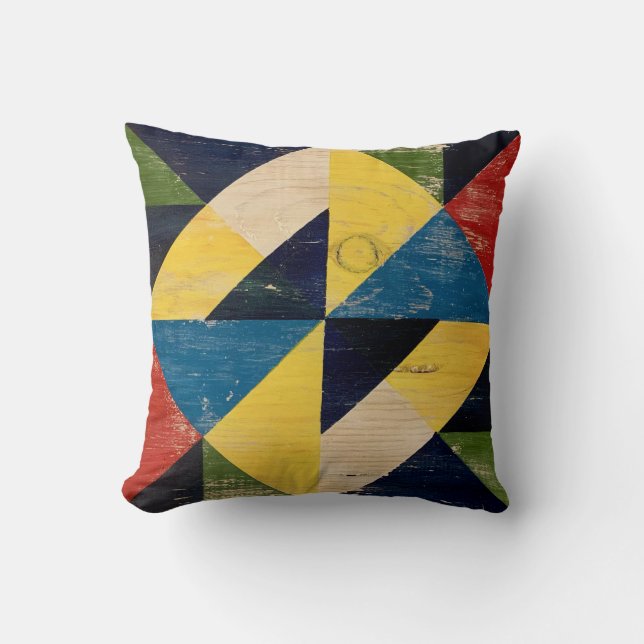 Barn Quilt Wood Paint Geometric Throw Pillow (Front)
