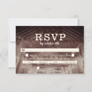 Barn Rafters with String Lights Rustic Wedding RSVP Card