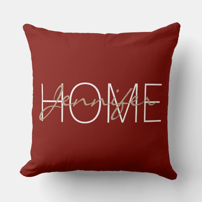 Barn red colour home monogram cushion (Front)