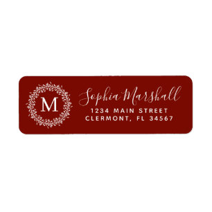 Barn Red White Monogram Return Address Label