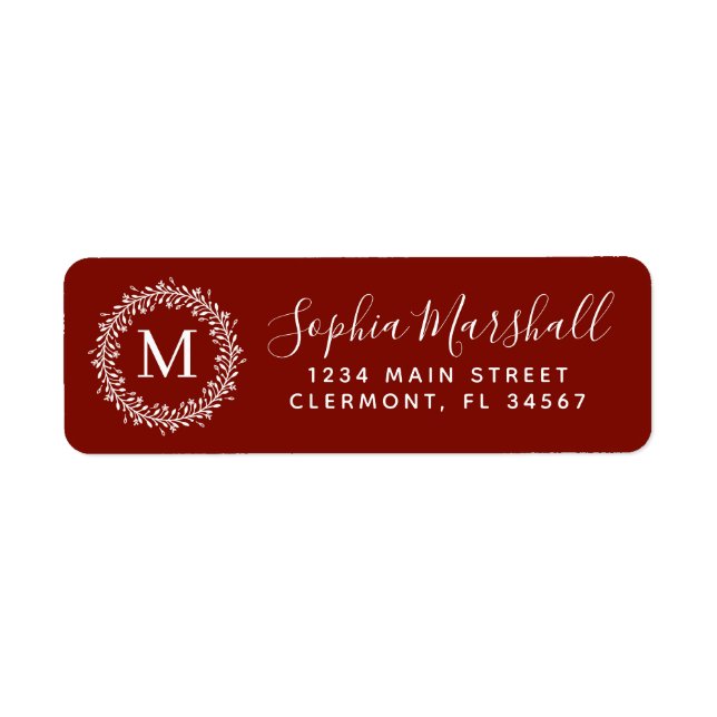 Barn Red White Monogram Return Address Label (Front)
