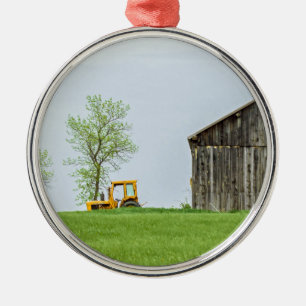 Barn Scene With Tractor Metal Ornament