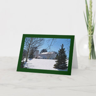 Barn, Silo & Evergreen in Snow Card