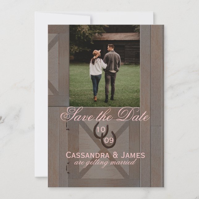 Barn Stable Doors Save the Date with Photo Invitation (Front)