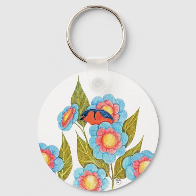 Barn Swallow and Posies Key Ring (Front)