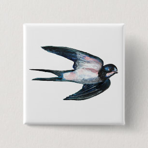 Barn Swallow Flying Illustration 15 Cm Square Badge