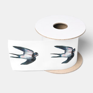Barn Swallow Flying Illustration Satin Ribbon