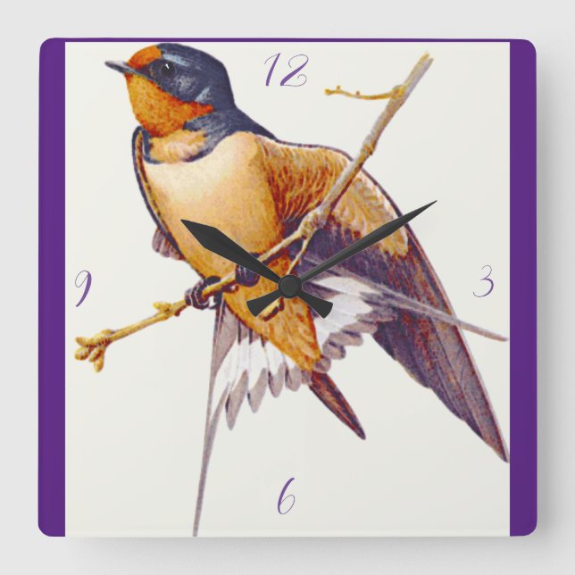 "Barn Swallow" Square Wall Clock (Front)