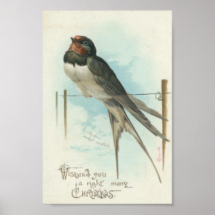 Barn Swallow Vintage Christmas Poster