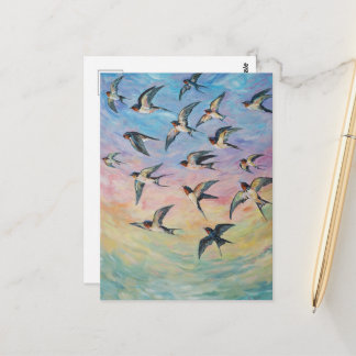 Barn swallows art postcard