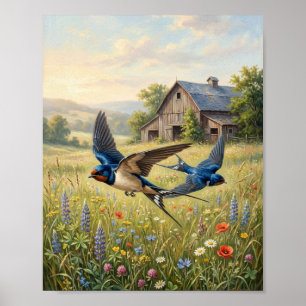 Barn Swallows Bird Painting I Poster