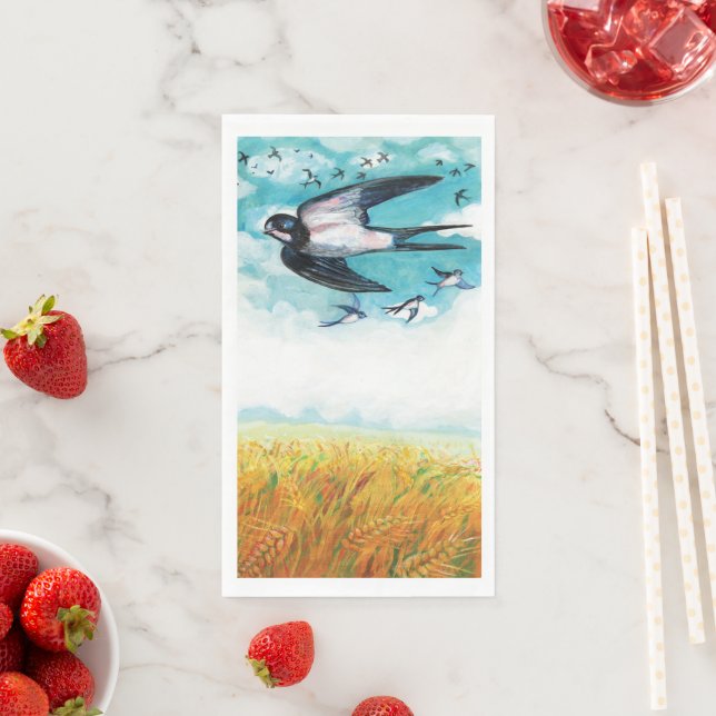 Barn Swallows flying over a wheat field  Napkin (Insitu)