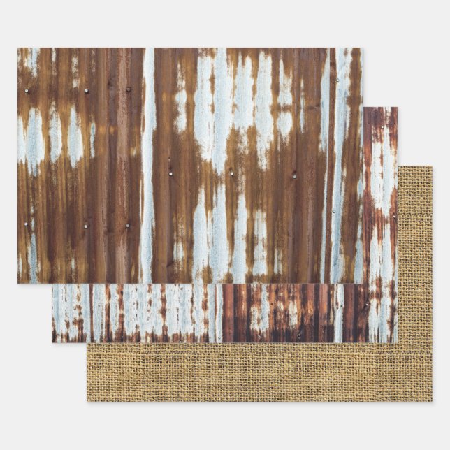 Barn Tin And Burlap Wrapping Paper Sheet (Set)