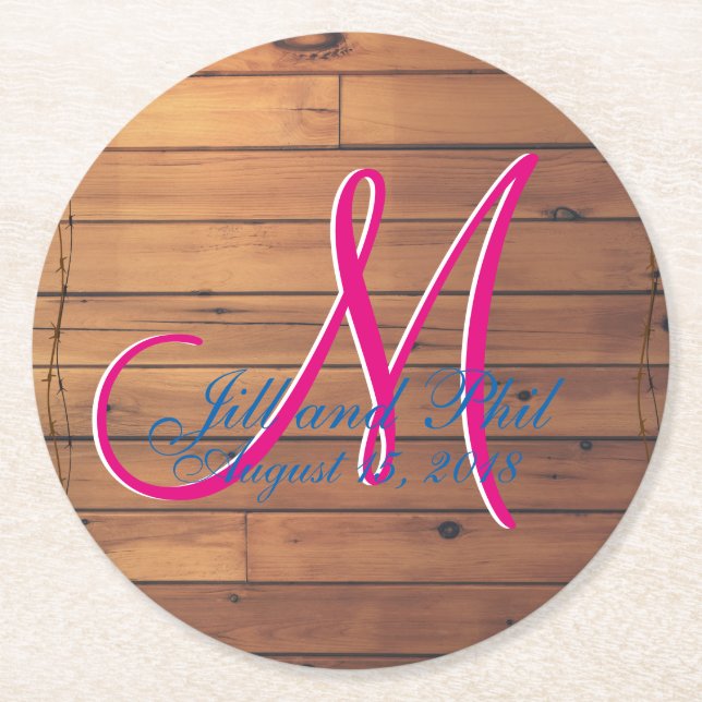 Barn Wall 3d Monogram Round Paper Coaster (Front)