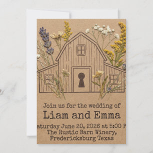 Barn Wedding- Rustic Floral Invitation Keepsake