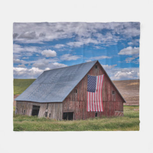 Barn with American Flag Colfax, Washington Fleece Blanket