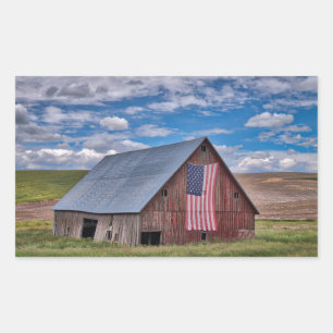 Barn with American Flag   Colfax, Washington Rectangular Sticker