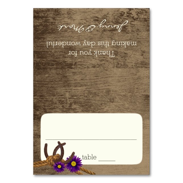 Barn Wood and Horseshoes Seating Card (Front)