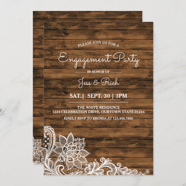 Barn Wood and Lace Engagement Party Invitation (Front/Back)
