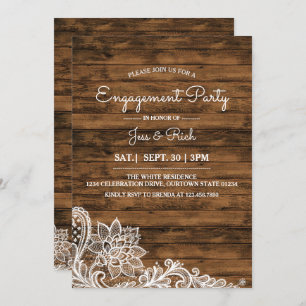Barn Wood and Lace Engagement Party Invitation