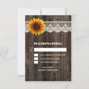 Barn Wood and Lace Sunflower Wedding RSVP Cards