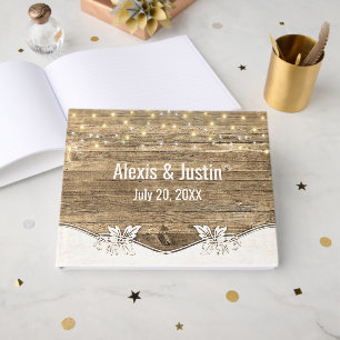 Barn Wood and Light String for Wedding Guest Book