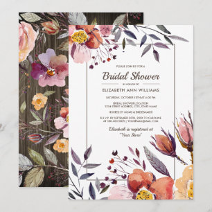 Barn Wood Autumn Flowers Bridal Shower Invitation