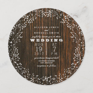 Barn Wood + Baby's Breath Round Wedding Invitation