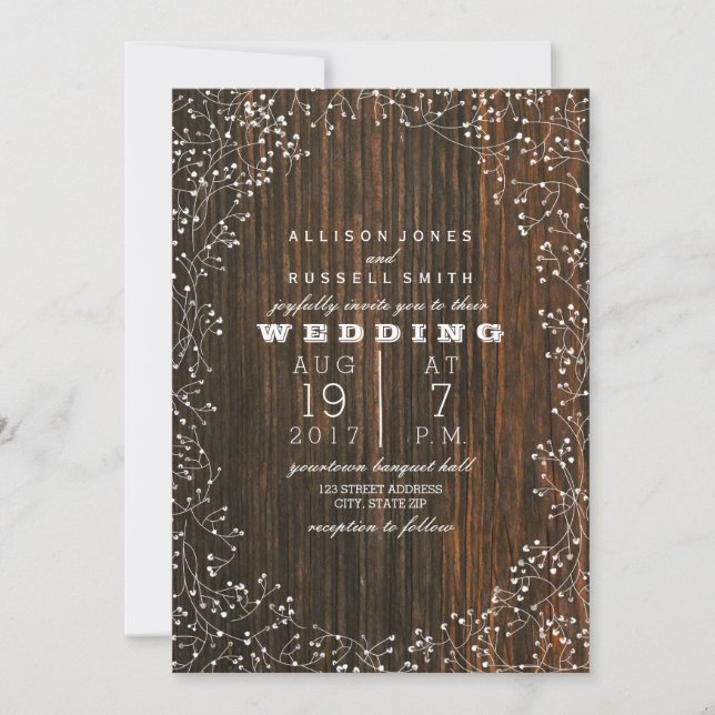 Barn Wood + Baby's Breath Wedding Invitation (Front)
