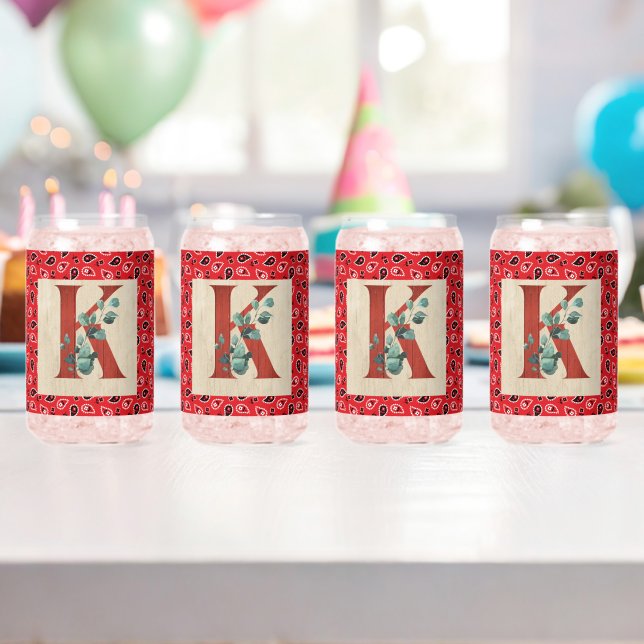 Barn Wood & Bandanna Letter K   Can Glass (Insitu (Birthday))