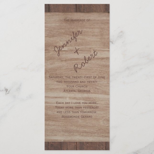 Barn Wood Bears Country Wedding Program (Front)