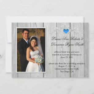 Barn Wood Blue Heart Photo After Wedding Invitation
